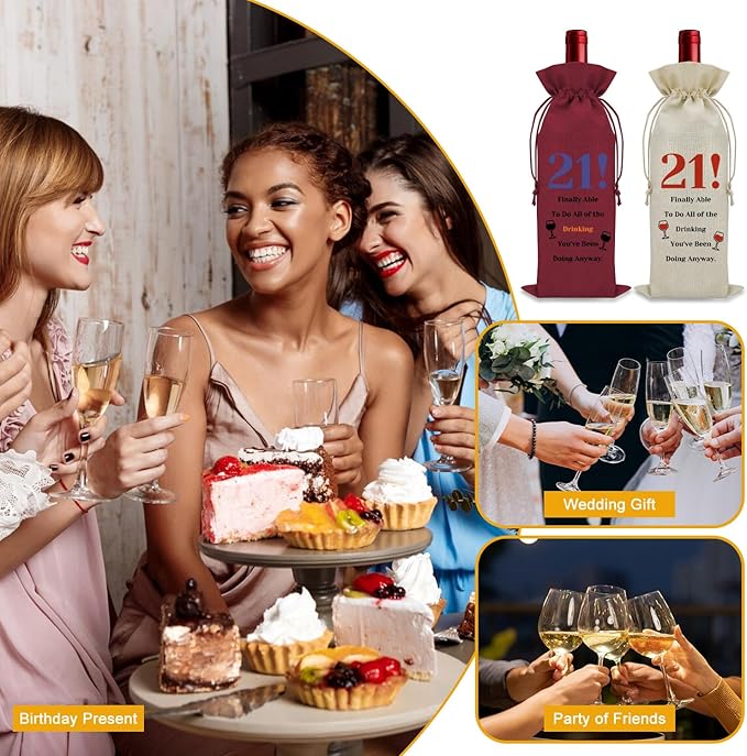 Sazuwu 2PCS Funny 21st Birthday Gifts for Her Wine Bag 21 Year Old Birthday Gifts for Him Happy 21st Birthday Decorations Wine Bottle Storage Bag Born in 2003 Wine Accessories Gifts for Wine Lovers