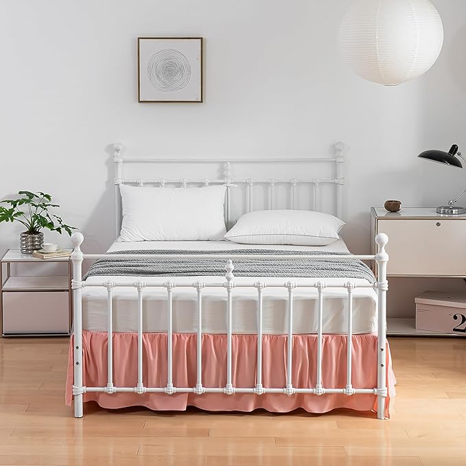 Bed Skirt Twin Size Ruffled Bed Skirt with Split Corners, 18 Inch Drop Dust Ruffle Bed Skirt with Platform, 18 Inch, Blush, Twin Size