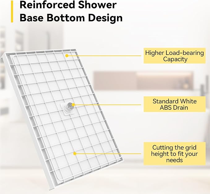 Sunrosa Shower Base 48"×36"×4", Single Threshold Shower Bases with Center Drain, Rectangle Solid Surface White Shower Pan, Slip Resistant Textured Surface, Include Stainless Steel Chrome Cover