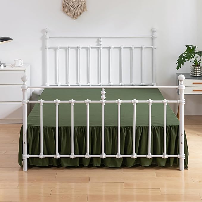Bed Skirt King Size Ruffled Bed Skirts with Split Corners,16 Inch Drop Dust Ruffle Bed Skirt with Platform, Green, King - 16" Drop