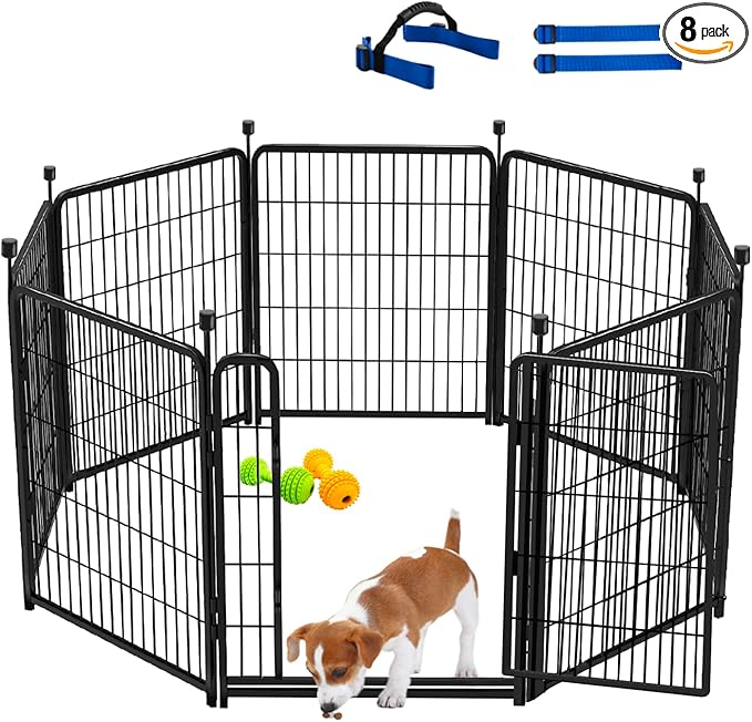 Garden Fence 40 inch High, Dog Fence Outdoor for Yard, 21" Wide Low Threshold Gate, Fencing for Garden Beds, Garden Fence Border,Animal Barrier Fence, Rabbit Fence, 8 Panels Total 17.7 Ft(L)
