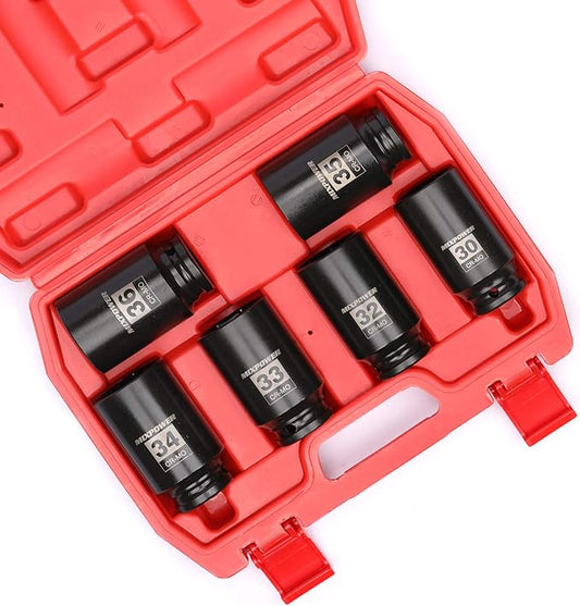 MIXPOWER 6-Piece1/2- Inch Drive Deep Impact Socket Set, Impact Grade Socket Set, 6 Point, CR-MO, Metric,30mm, 32mm, 33mm, 34mm, 35mm, 36mm