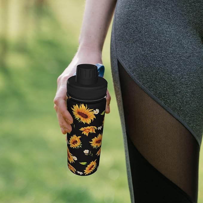 Cerburny Water Bottle Sunflower 18 oz Stainless Steel Insulated Bottles With Lid Wide Mouth Gym Sports Water Jug For Women Mom Mother