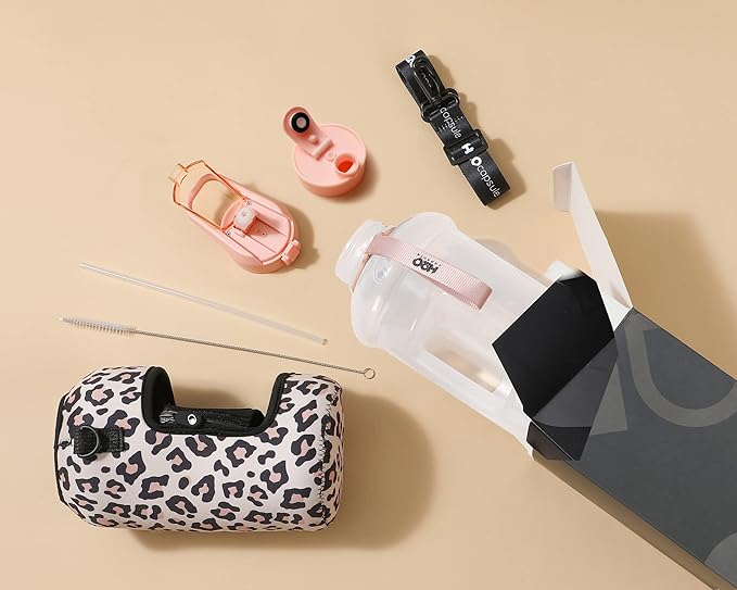 H2O Capsule 2.2L Half Gallon Water Bottle with Storage Sleeve and Covered Straw Lid – BPA Free Large Reusable Drink Container with Handle - Big Sports Jug, 2.2 Liter (74 Ounce)