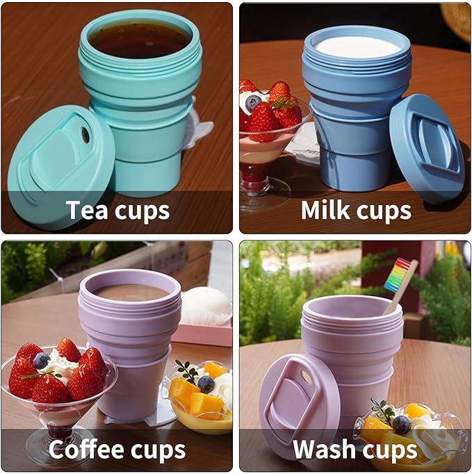 collapsible cup with Straw, Kids Insulated collapsible cups for traveling Leakproof Cup, Portable 350ml Foldable Travel Straw camping cup for Picnic,Hiking,Sports,Camping,Biking (purple)