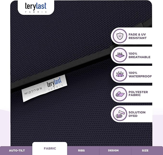 Midtown Umbrellas 10-Year-No-Fade - 6 Ft - UV Proof Navy Blue Fabric - Umbrella Outdoor Patio, Auto-Tilt Aluminum Frame Large Patio Umbrella for Garden, Pool & Deck - Black Pole