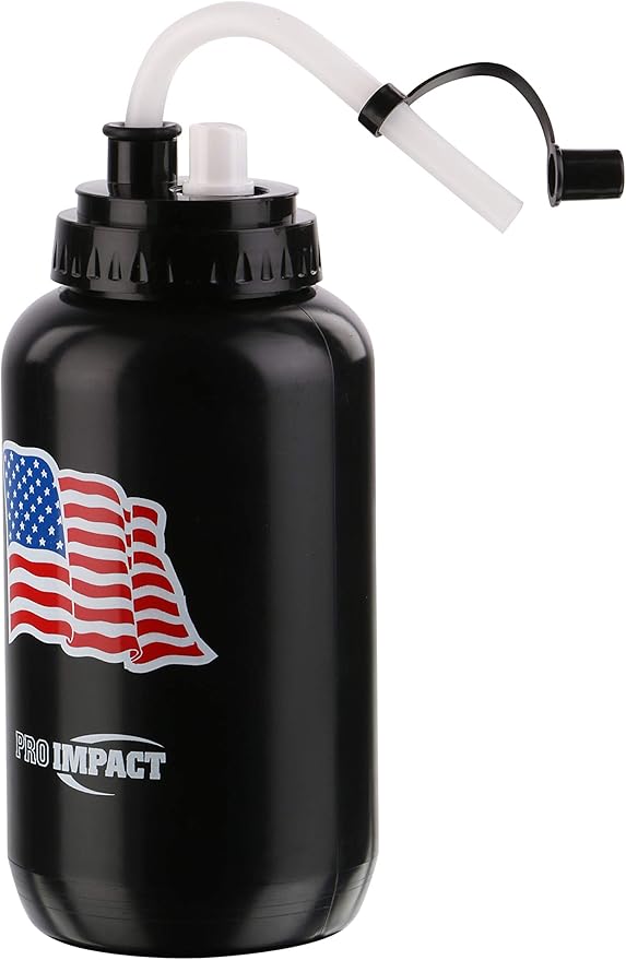 Pro Impact Boxing Water Bottle - Squeezable Plastic w/Long Straw & Spray Cap - Ideal for Gym Yoga Sports Boxing Lacrosse Football Hockey Cycling & Outdoors (35.5 Oz.) (Black Flag)