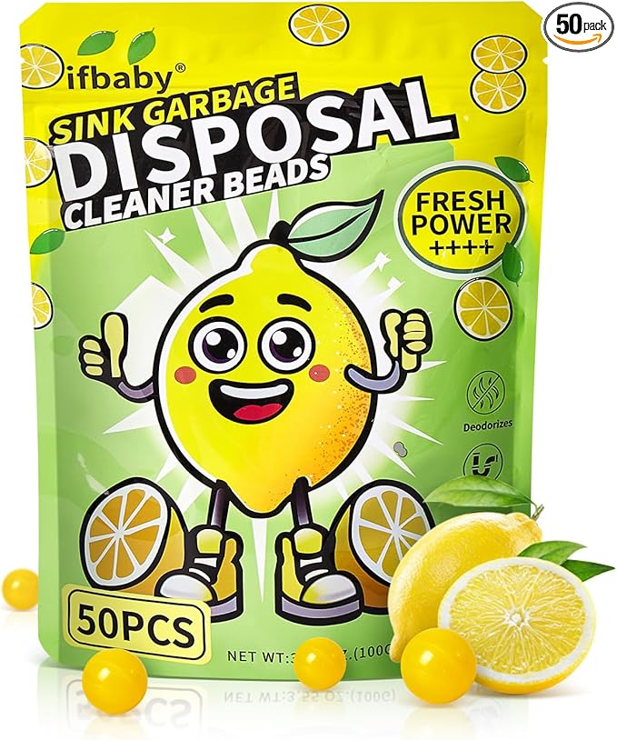 50 Count Garbage Disposal Cleaner and Deodorizer – Sink Odor Eliminator, New Powerful XL Sink Drain Freshener Pods | Dissolves Grease, Eliminates Odors, Lemon Zest Scent