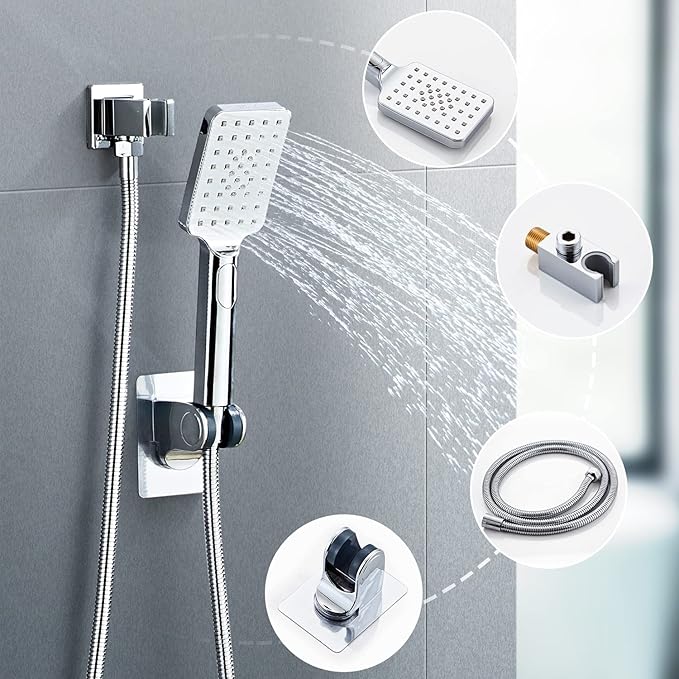 Shower System, Shower Faucet Set Complete Square Rain Shower Combo Set with 8 inch Rainfall Shower Head System Bathroom Wall Mounted 3-Setting Handheld Shower,Chrome