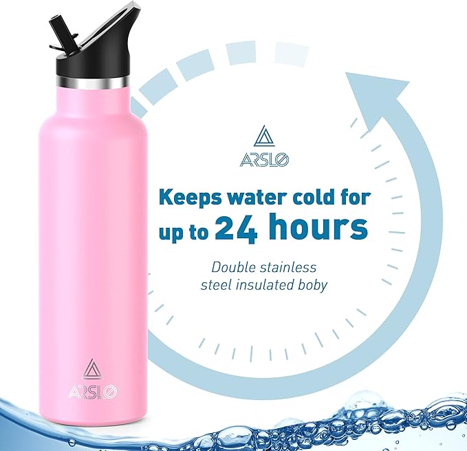 Stainless Steel Double Wall Water Bottles 25oz, Vacuum Insulated Bottle With Straw Lid, Insulated Water Bottle Keeps Water Cold for 24 Hours, Hot for 12 Hours, Hiking, Sports