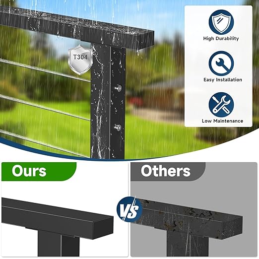 5FT Black Handrail with POM Connector, 2 Pack Stainless Steel T304 Rectangular Cable Railing Handrail Flat Deck Top Rail with Metal End Caps for Indoor Outdoor Deck Stair Cable Railing System