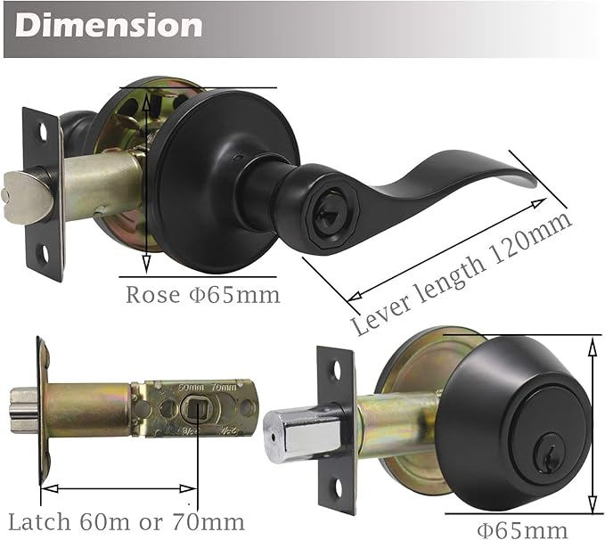 Gobrico 10 Sets Black Entry Levers and Single Cylinder Deadbolt Locksets with Same Key,Keyed Alike Entrance Locks,Drop/Wave Lever Style
