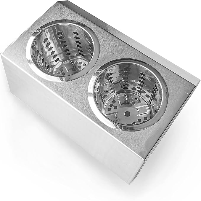 Flatware Organizers Stainless Steel Cylinder Flatware Silverware Utensil Holder Organizer Caddy (2 holes)
