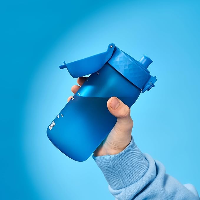 Ion8 Small Water Bottle, 350 ml/12 oz, Leak Proof, Easy to Open, Secure Lock, Dishwasher Safe, BPA Free, Carry Handle, Hygienic Flip Cover, Easy Clean, Odor Free, Carbon Neutral, Blue