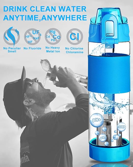Alkaline Water Bottle 22oz Minerals Filtered Reduce ORP Ph Water Filter Alkaline 9.5, Alkaline Water Filter Bottle for Sports,Camping