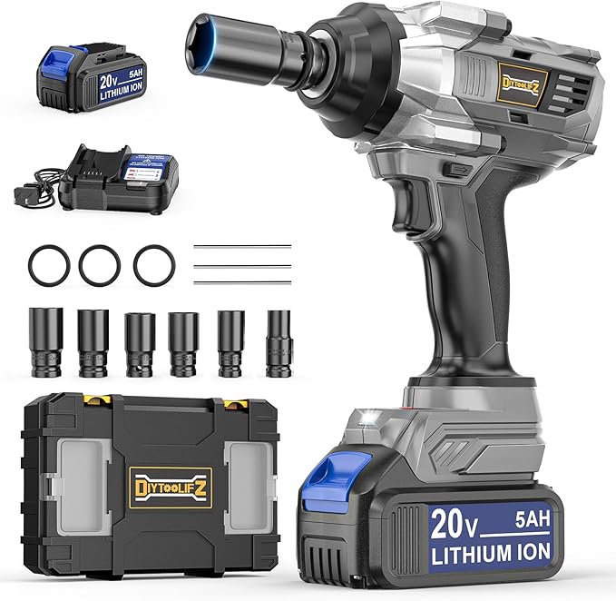 Cordless Impact Wrench 1/2 inch Compatible with DeWalt 20V Battery, 1000 Ft-lbs (1360N.m) Brushless High Torque Impact Driver with 2x5.0AH Battery & 6 Sockets, Power Impact Gun for Car Truck Mower