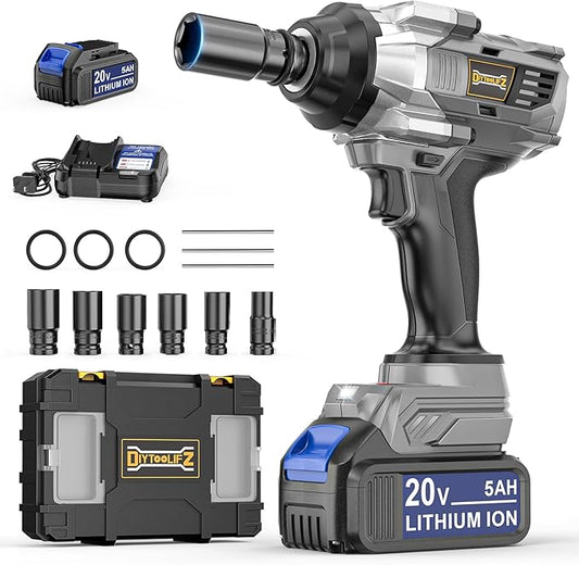 Cordless Impact Wrench 1/2 inch Compatible with DeWalt 20V Battery, 1000 Ft-lbs (1360N.m) Brushless High Torque Impact Driver with 2x5.0AH Battery & 6 Sockets, Power Impact Gun for Car Truck Mower