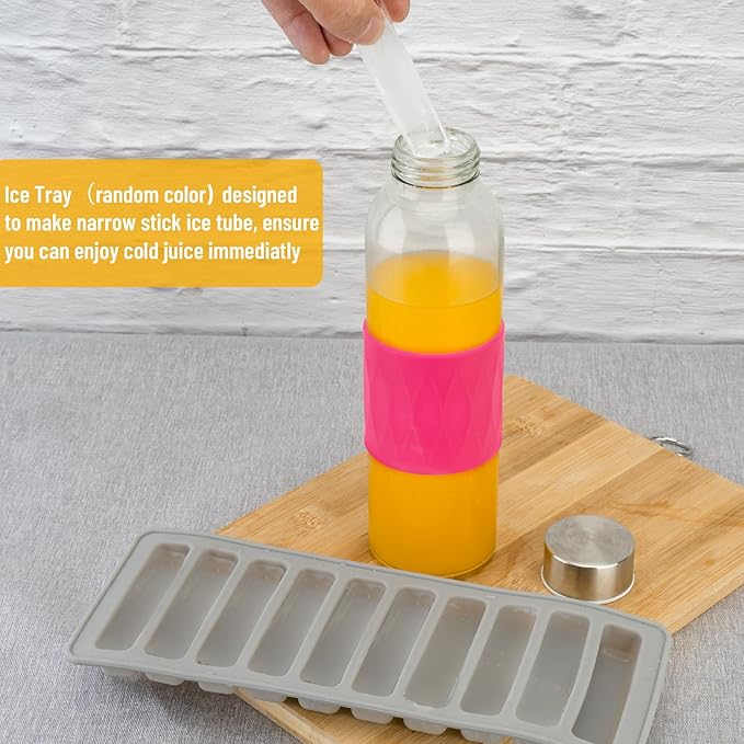 Clear Glass Water Bottles with Silicone Sleeve and Lids 18 oz, Reusable Glass Juice Bottles with Stainless Steel Airtight Cap for Juicing, Leak Proof Drinking Bottles, BPA Free, Set of 6