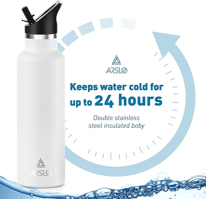 Stainless Steel Double Wall Water Bottles 32z, Vacuum Insulated Bottle With Straw Lid, Insulated Water Bottle Keeps Water Cold for 24 Hours, Hot for 12 Hours, Hiking, Sports