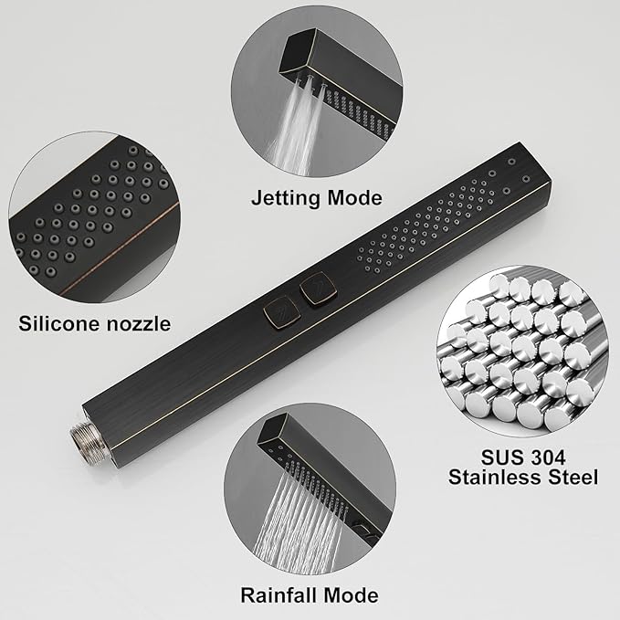 RUMOSE Oil Rubbed Bronze Rainfall Shower System 12 Inch High Pressure Square Shower Head with 2 in 1 Handheld Spray Wall Mount Brass Bathroom Shower Faucet Set with cUPC Certified Rough-in Valve