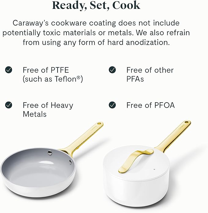 Caraway Mini Cookware Set - Non-Stick Ceramic Fry Pan (1.05 qt, 8") & Sauce Pan (1.75 qt) - Non Toxic, PTFE & PFOA Free - Oven Safe & Stovetop Agnostic (Gas, Electric & Induction) - White