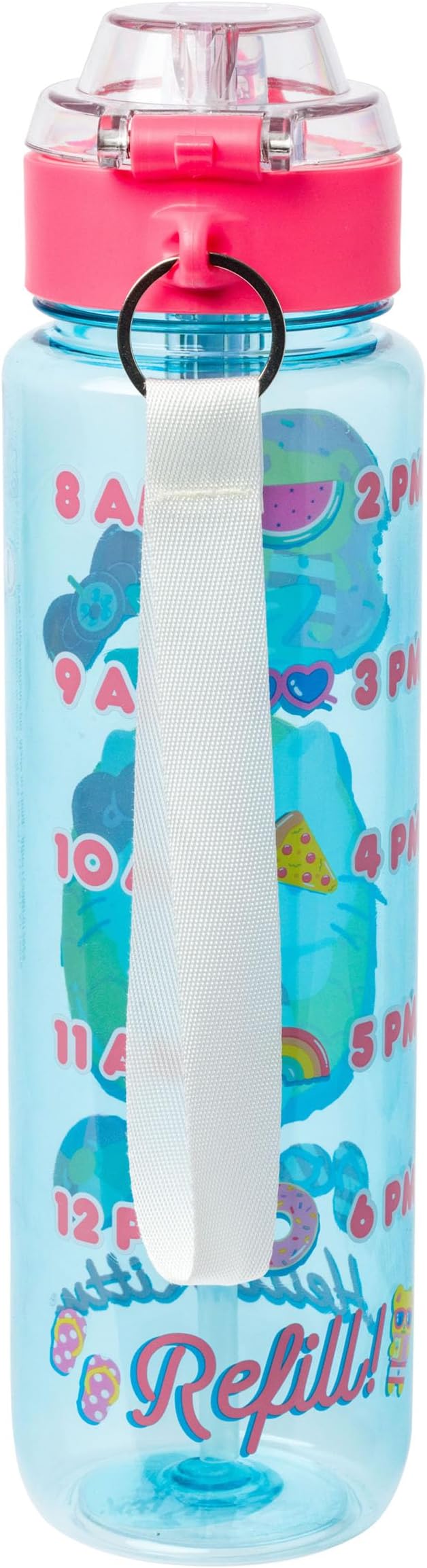 Silver Buffalo Sanrio Hello Kitty Pool Party Plastic Blue Water Bottle with Locking Lid, Strap, and Hydration Tracker, 33 Ounces