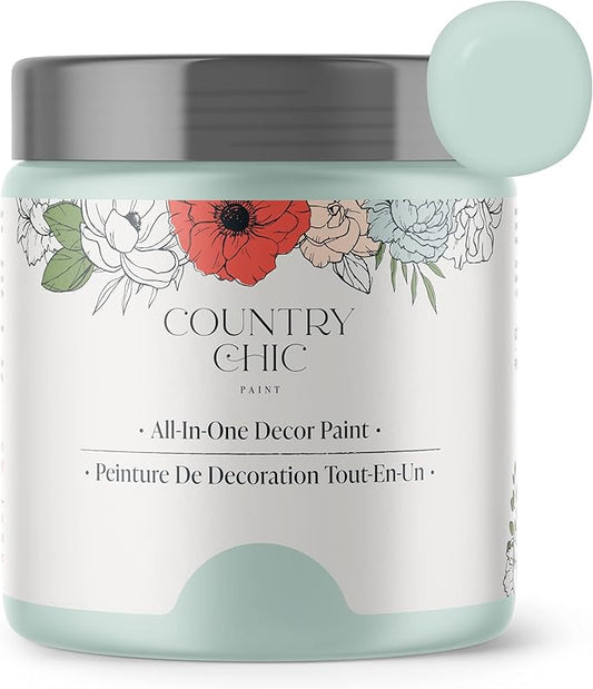 Country Chic All-in-One Chalk Paint for Furniture, Cabinets, Home Decor, Eco-Friendly, Matte Finish, Built-In Primer & Top Coat for Wood, Metal - Fancy Frock (Light Blue) - 4 oz (118 ml)
