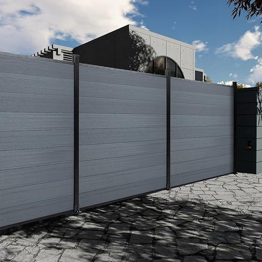 6x6 FT Wood Composite Privacy Fence Panel,Outdoor AC Unit Cover, Pool Equipment Screen, Trash Can Barrier | Weatherproof, Easy Installation, Durable Composite Fencing (Gray with 2 Post)