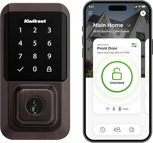 Kwikset Halo Wi-Fi Smart Lock, Keyless Entry Front Door Touchscreen Deadbolt, App Control, Grade AAA Certified, Easy Install No Hub, Venetian Bronze Finish, Digital Remote Lock