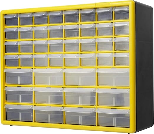 Akro-Mils 44-Drawer Plastic Drawer Storage Cabinet for Garage Organization, Bead Organizer, Building Bricks Storage, Teacher Toolbox, Makeup Organizer, 20-Inch W x 6-Inch D x 16-Inch H, 10144 Yellow