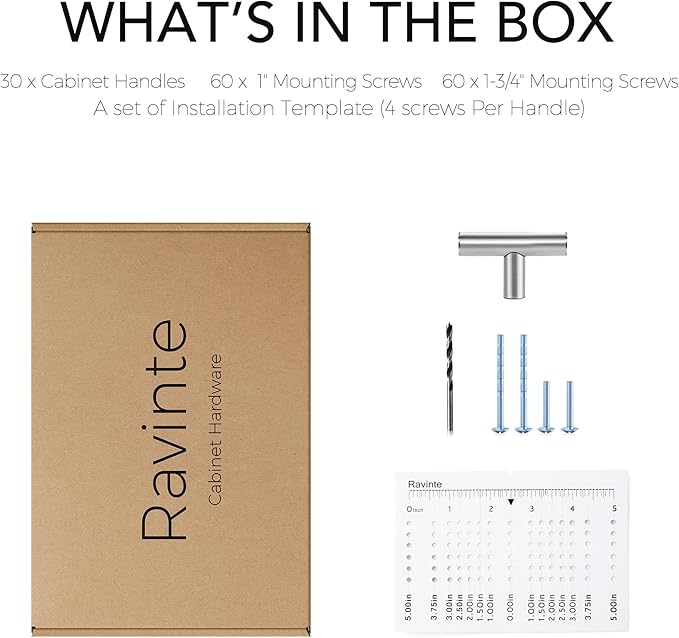 Ravinte 30 Pack | 2" Cabinet Pulls Brushed Nickel Stainless Steel Kitchen Cupboard Drawer Pulls Cabinet Handles 2 Inch Length with Mounting