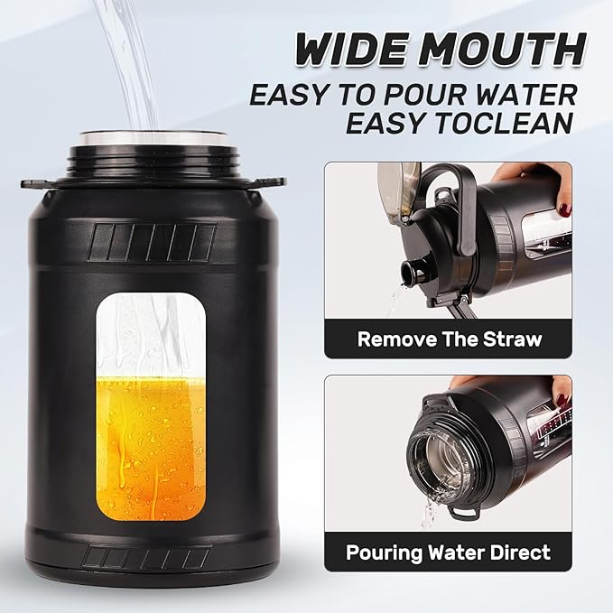 Glass Water Bottle,Inspirational Water Bottle With Straw and Handle,Large Sports Motivational Water Bottle with Strap and Shell For Gym,Sports,Daily (32 oz)