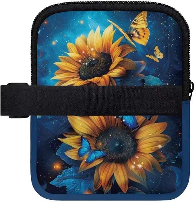 Sunflower Butterfly Stanley Cup Pouch with Adjustable Strap Water Bottle Storage Bag 20oz-40oz IceFlow Tumbler Pouch for Stanley Accessories