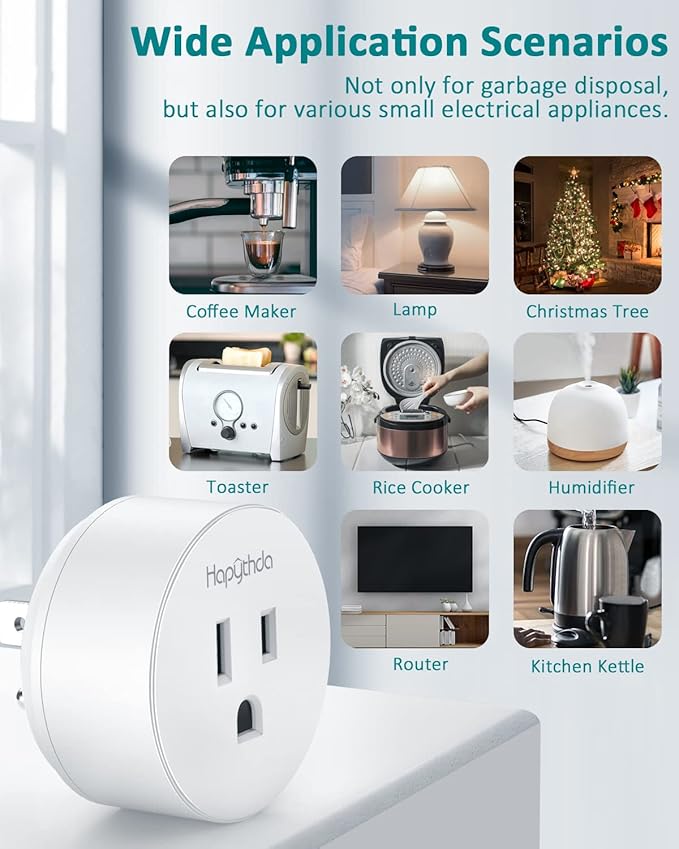 Garbage Disposal Button,Air Switch Garbage Disposal with No Wiring Needed,Garbage Disposal Button with 15A/1500W/4000V Anti-Surge for 500ft RF Range Magnetic Base Smart Plugs