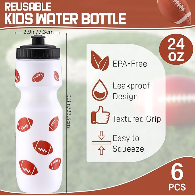 Football Party Favors 24 oz Football Water Bottle Gift for Football Team with Drawstring Bag Football Tumbler Cup Football Themed Accessories for Sports Events Gift Supplies(12 Pcs, Rugby Football)