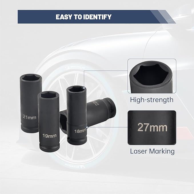 1/2" Drive 6 Point Deep Impact Socket Set 14 Pieces impact sockets set Metric Standard Impact Socket Set,CR-V,11mm to 32mm