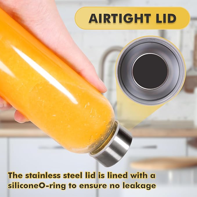 Clear Glass Water Bottles with Lids, BPA Free&Eco Friendly 100% Leak Proof,Reusable Juice Bottles Refrigerator, 18 Oz&Set of 6 (6)