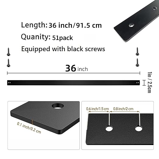 51 Pack Deck Balusters 36"x1" Strip Baluster, Black Metal Deck Spindle and Stair Railing with Screws, Rectangular Deck Balusters for Porch Railing