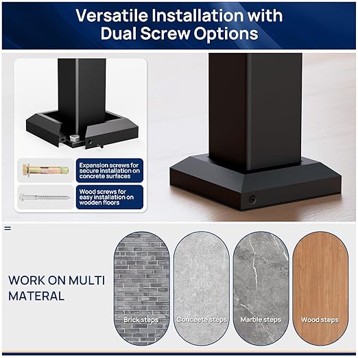 4 Pack 2.56 in. x 2.56 in. x 39 in. Aluminun Deck Railing Post with Screws, Black Textured Outdoor Powder-Coat Finish Stair Post for Decks, Porches & Balconies (4X 39in Post)