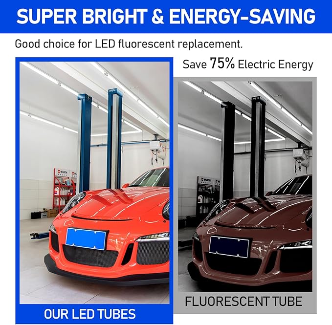 T8 T12 LED Bulbs 4 Foot, 4FT Tube Lights Type A+B Bulbs, 6CCT 3000K-6500K/5 Power(10W-24W) Selectable, T8/T12 4ft Fluorescent Tube Replacement, Plug and Play or Ballast Bypass, ETL DLC(6 Pack White)