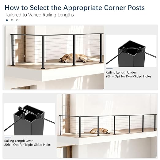 Economical 36" Corner Cable Railing Post, L-Drilled Stainless Steel T304 Corner Rail Post, Upgraded Black Powder Coated One-Post Corner Solution, Wire Metal Post for Indoor Outdoor Deck Railing
