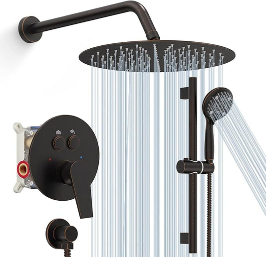 SR SUN RISE Shower Faucet Set - 10 Inch Rain Shower Head with Handheld Spray & Adjustable Slide Bar - Bathroom Shower System Wall Mounted (Valve and Trim Kit Included) - Oil Rubbed Bronze