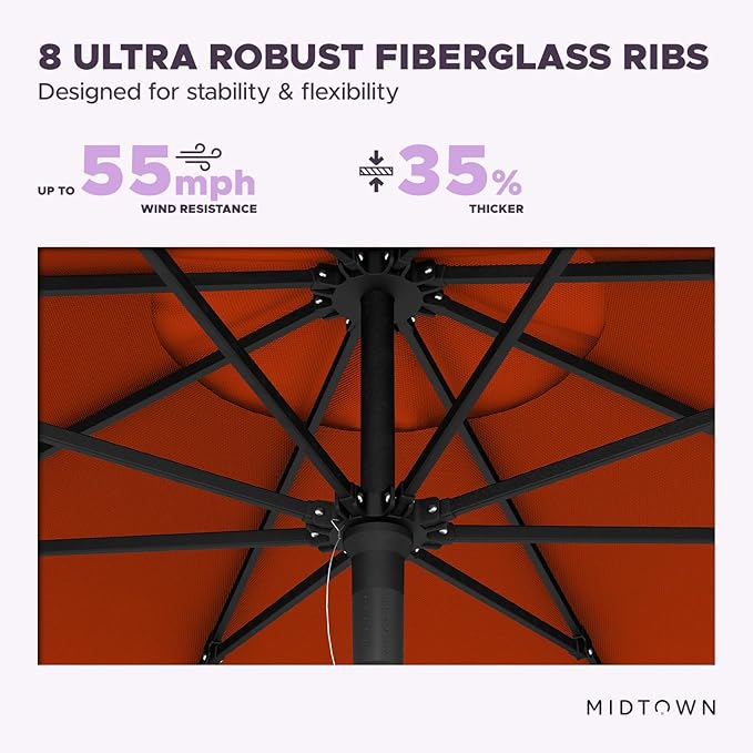 Midtown Umbrellas Push and Pop 9 Feet Outdoor Umbrella, Apple (Red) Polyester Fabric - Fiberglass Ribs Deck Patio Umbrella, Backyard Umbrella, Garden Umbrella & Pool Umbrella - Black Pole