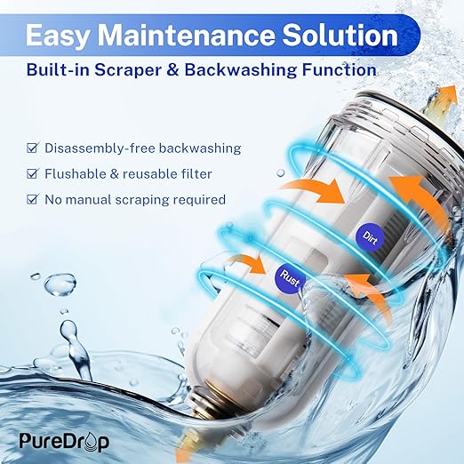 PDR-ARB50WSP Spin Down Sediment Water Filter, Auto Flushing Module with Touch-Screen, Reusable Whole House Sediment Filter for Well Water w/Scraper, 50-Micron Prefilter Filtration System