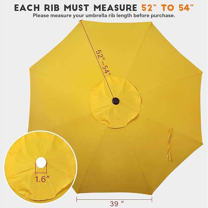 Blissun 9ft Patio Umbrella Replacement Canopy, Market Umbrella Top, Outdoor Table Umbrella Canopy for 8 Ribs, Canopy Only