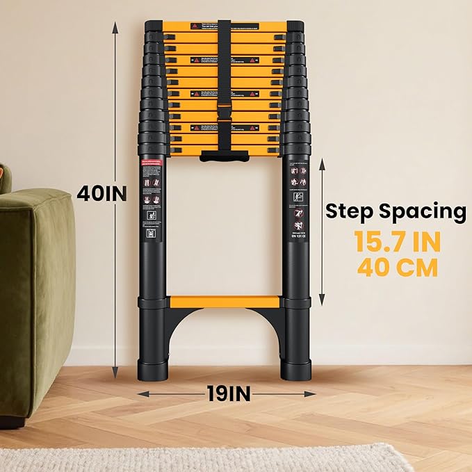 16.5 FT Telescoping Ladder, Aluminum Extension Ladder, 330 lbs Load Capacity, Multi-Purpose Collapsible Ladder for Home and Work; Yellow