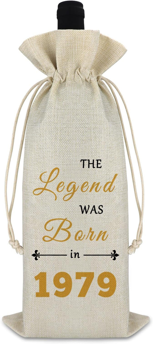 Happy 45th Birthday Gifts for Women Men 45th Birthday Wine Bag for Him Her 45 Year Old Birthday Gift Ideas 45th Birthday Milestone Gift for Aunt Uncle Burlap Wine Gift Bag Birthday Party Decors