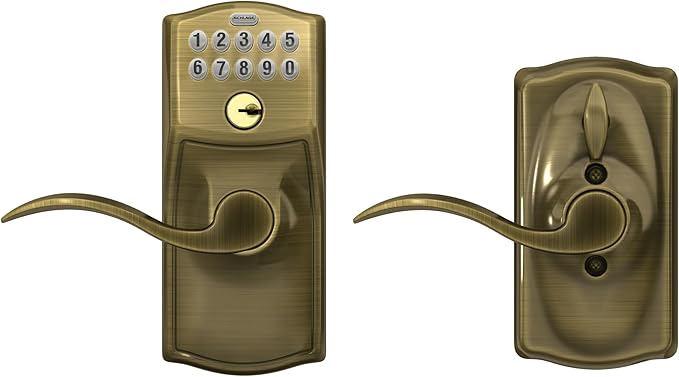 SCHLAGE FE595 CAM 609 ACC Camelot Keypad Entry with Flex-Lock and Accent Levers, Antique Brass