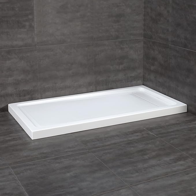 OVE Decors 60-in W x 32-in D Shower Base Pan Rectangle, Hidden Side Drain, White Acrylic, Reversible Design