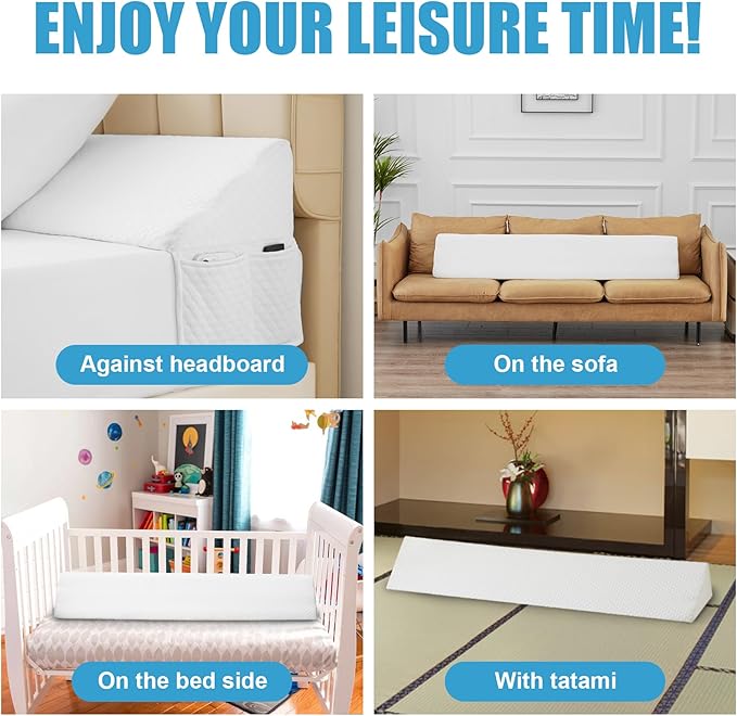 Queen Bed Wedge Pillow for Headboard, Foam Pillow Wedge for Headboard Gap, Mattress Bed Gap Filler Queen, Triangle Pillow Wedge, Anti-slip Bed Crack Space Filler (60"×10"×6") Air-Layer White